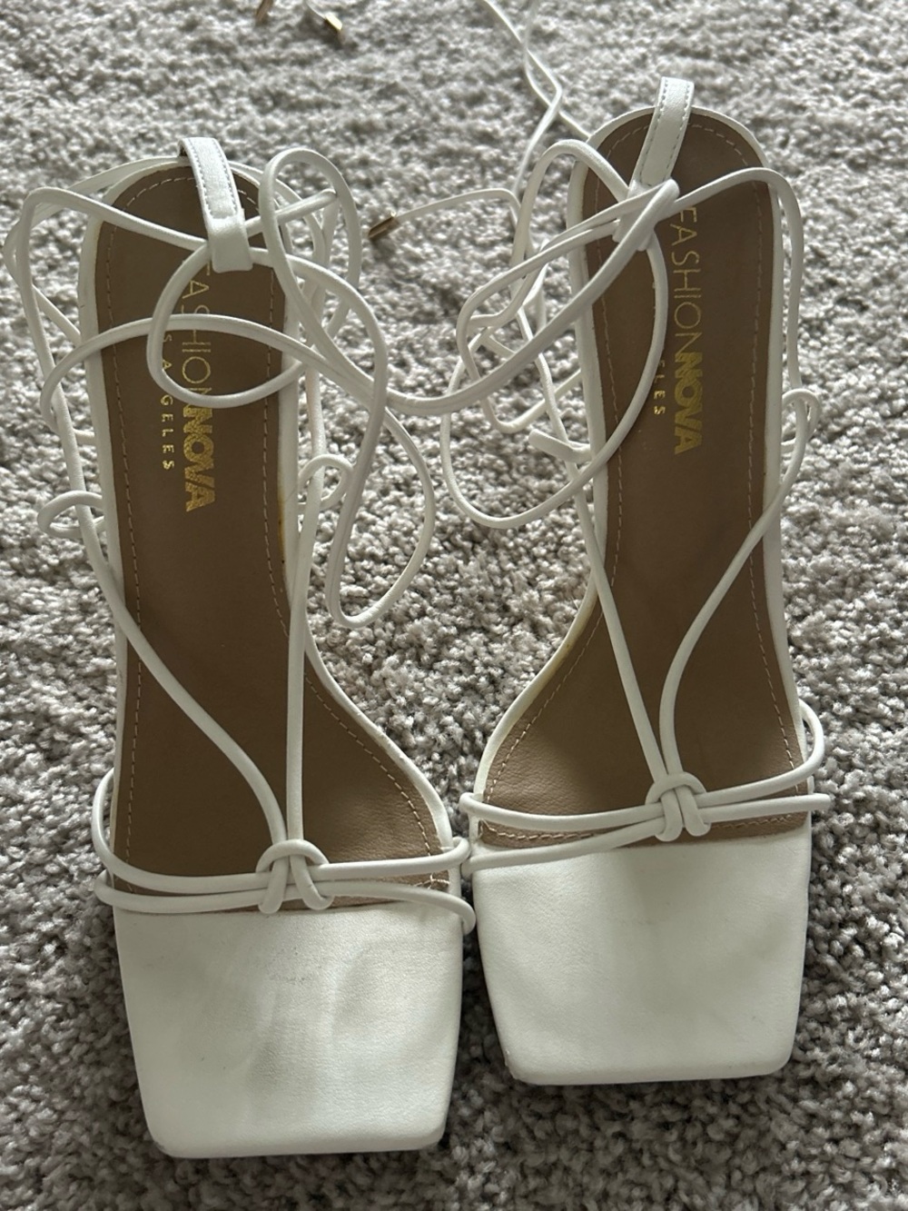 Fashion Nova White Strappy Square-Toe Lace-Up Heels
